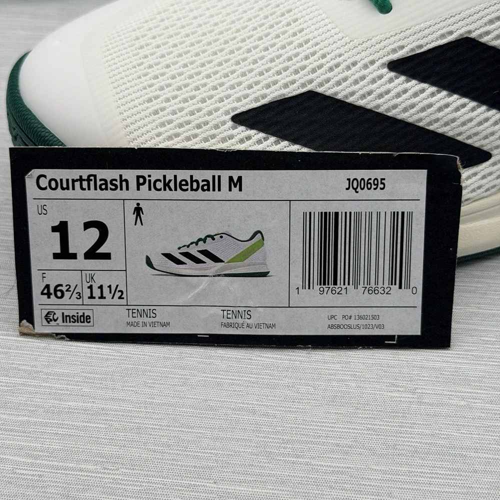 Adidas Men's 12 Pickleball  Shoes White Green Courtflash Tennis HC JQ0695